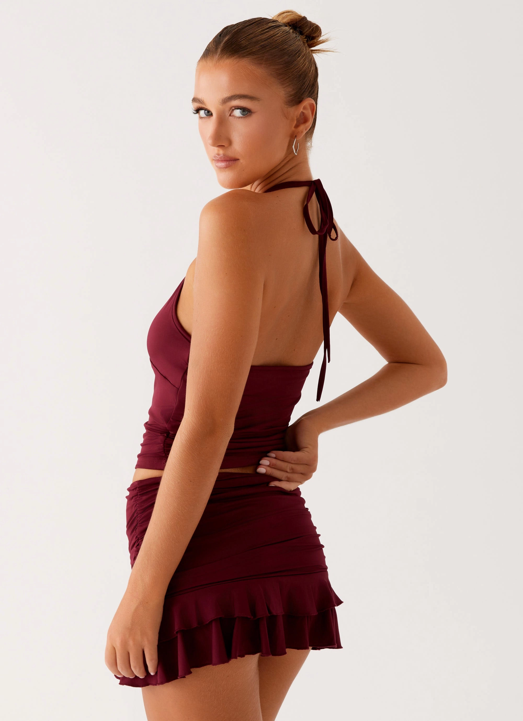 Bernie Halter Top - Raspberry Wine Adjustable Hem Cords