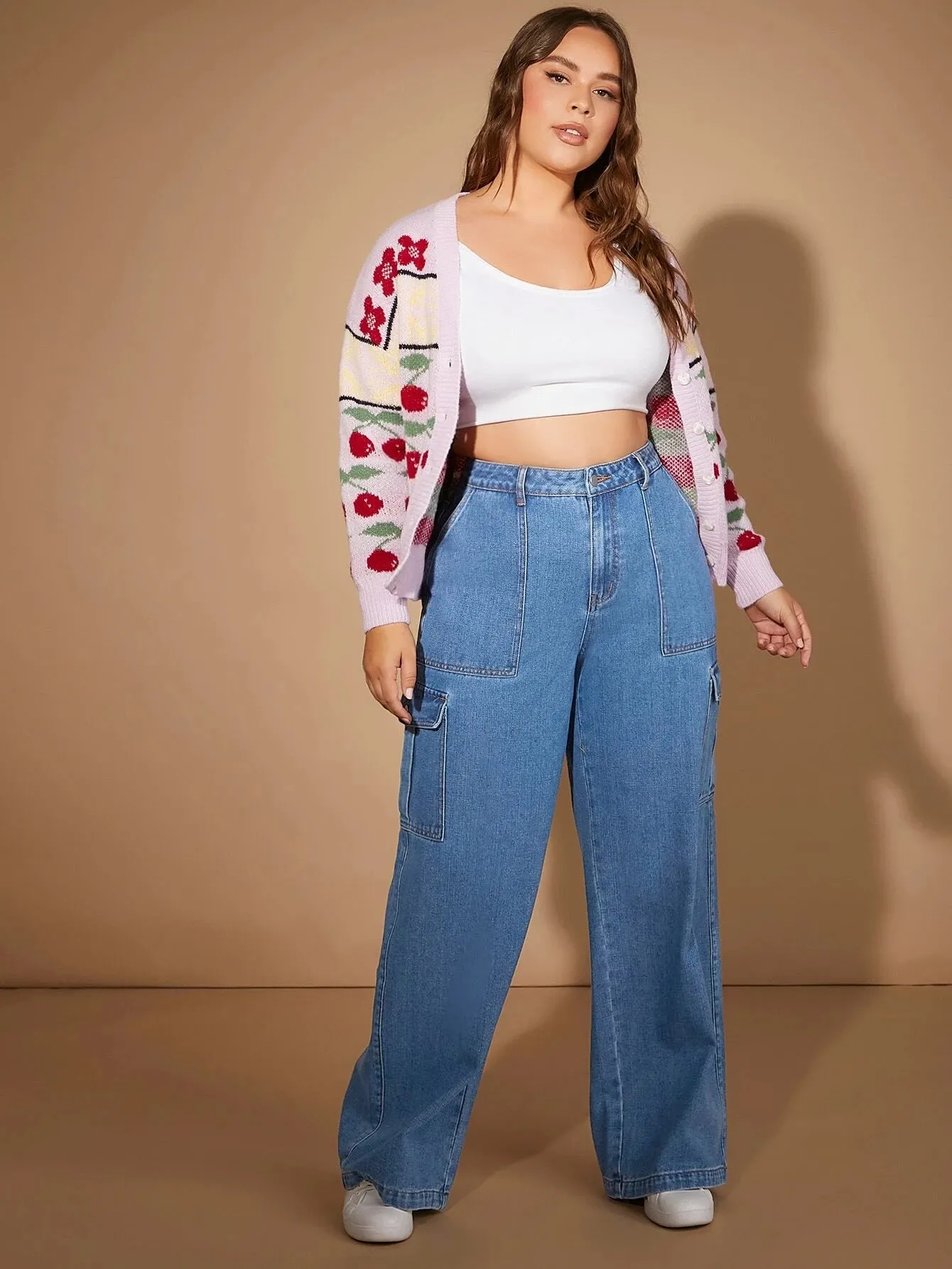 Zipper Fly Pockets Cargo Jeans