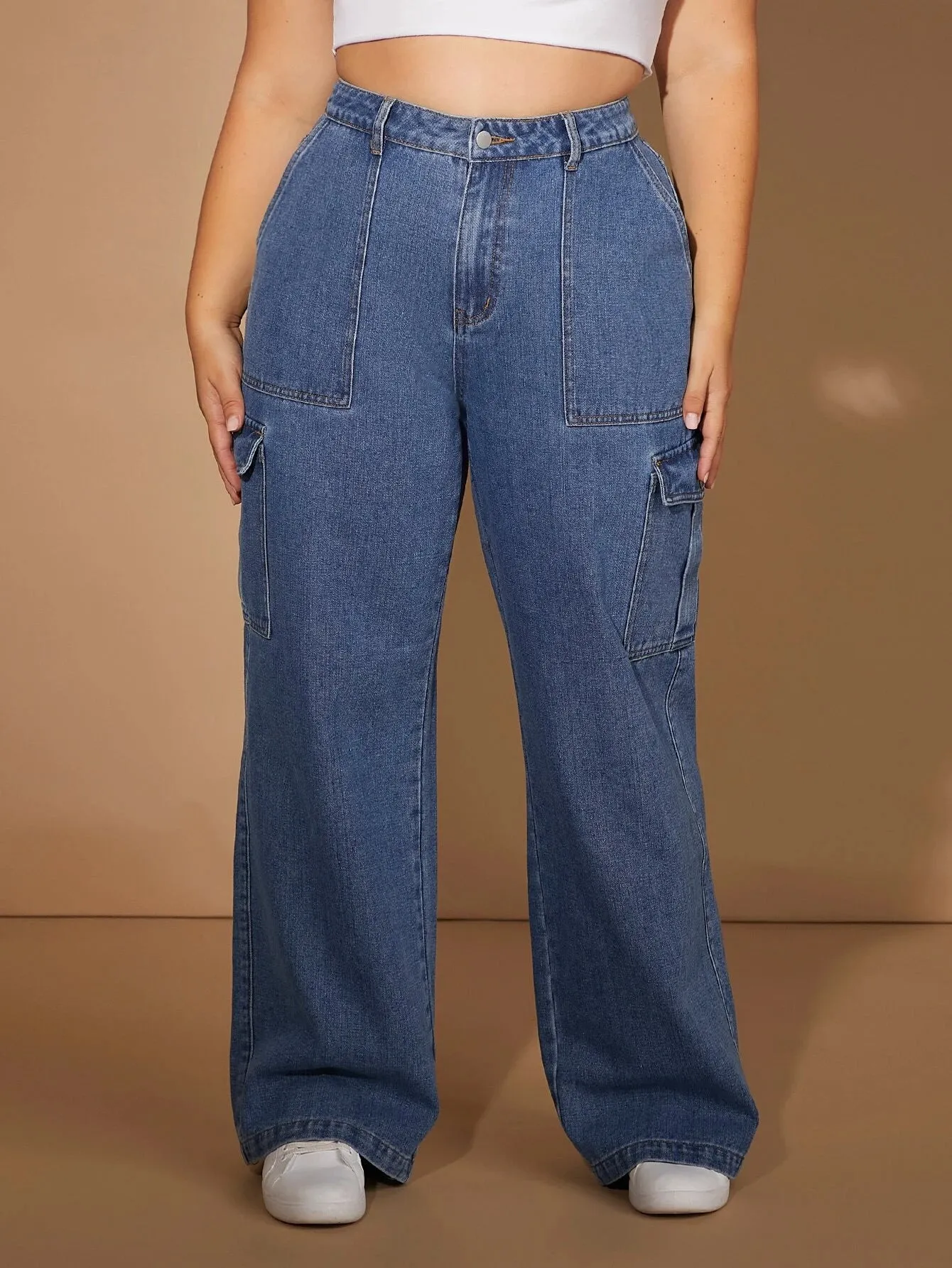 Zipper Fly Pockets Cargo Jeans