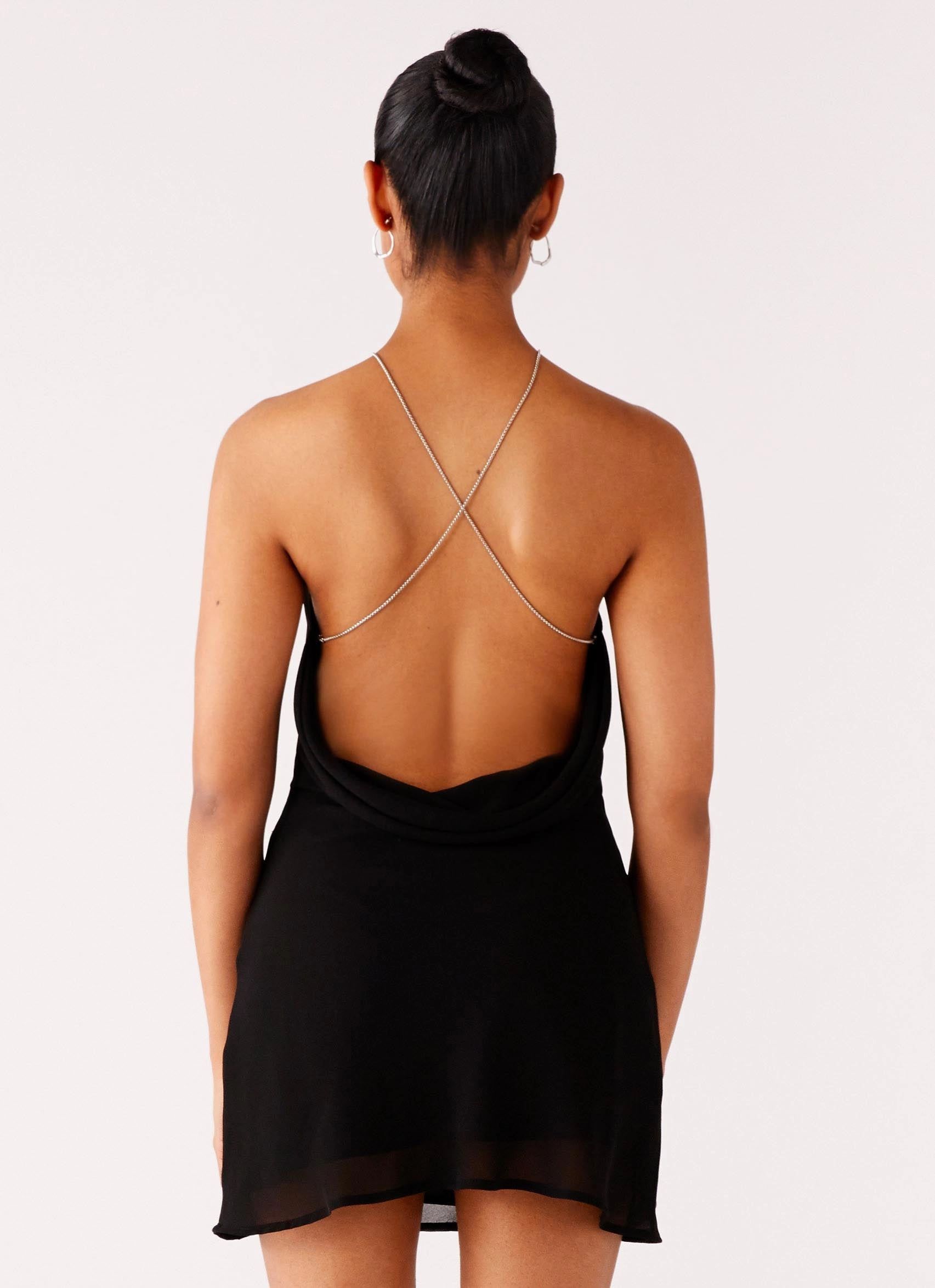 tall size Key Hole Cowl Neckline Mini Dress - Black