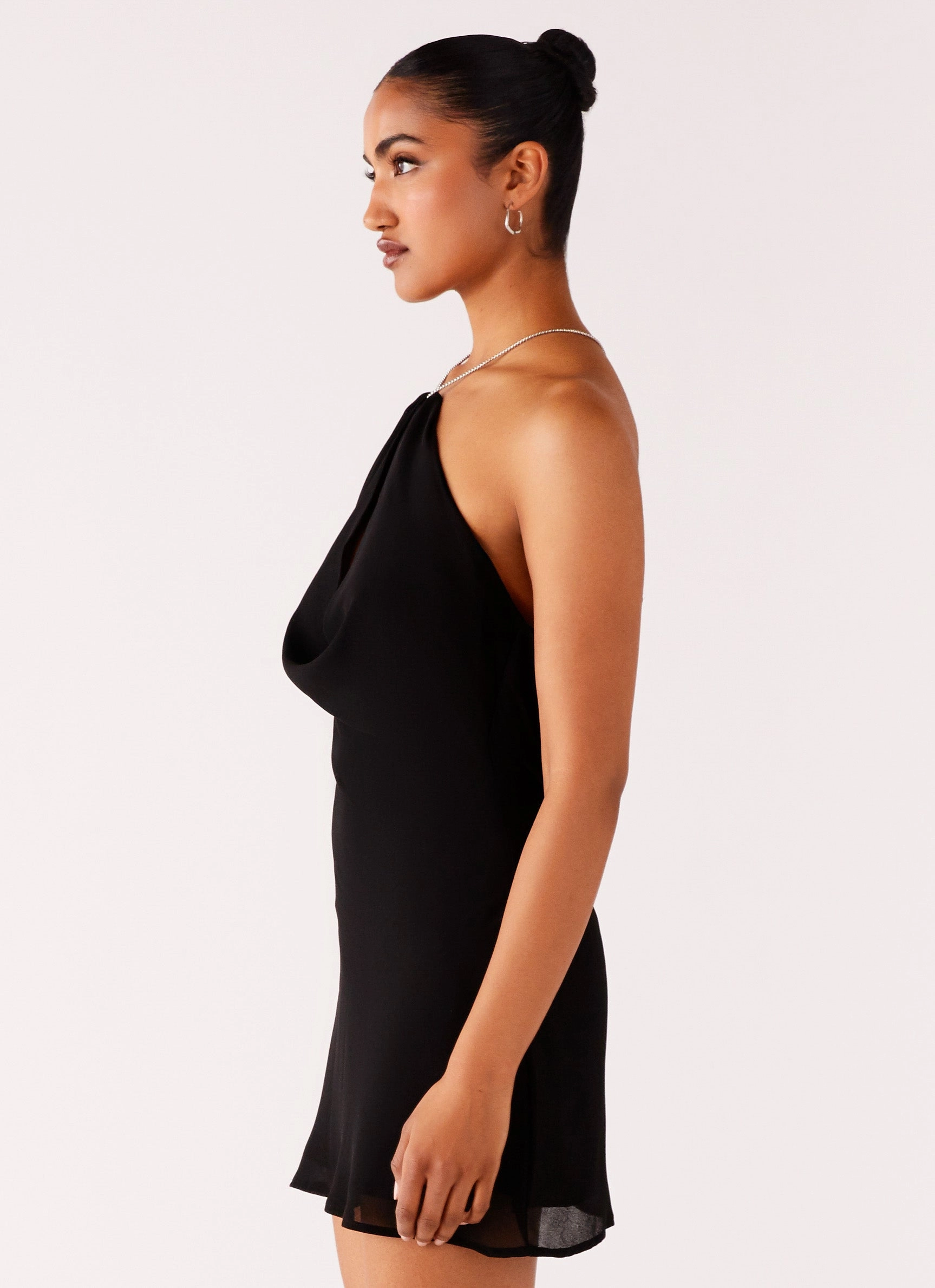 Key Hole Cowl Neckline Mini Dress - Black Seasonal Wear