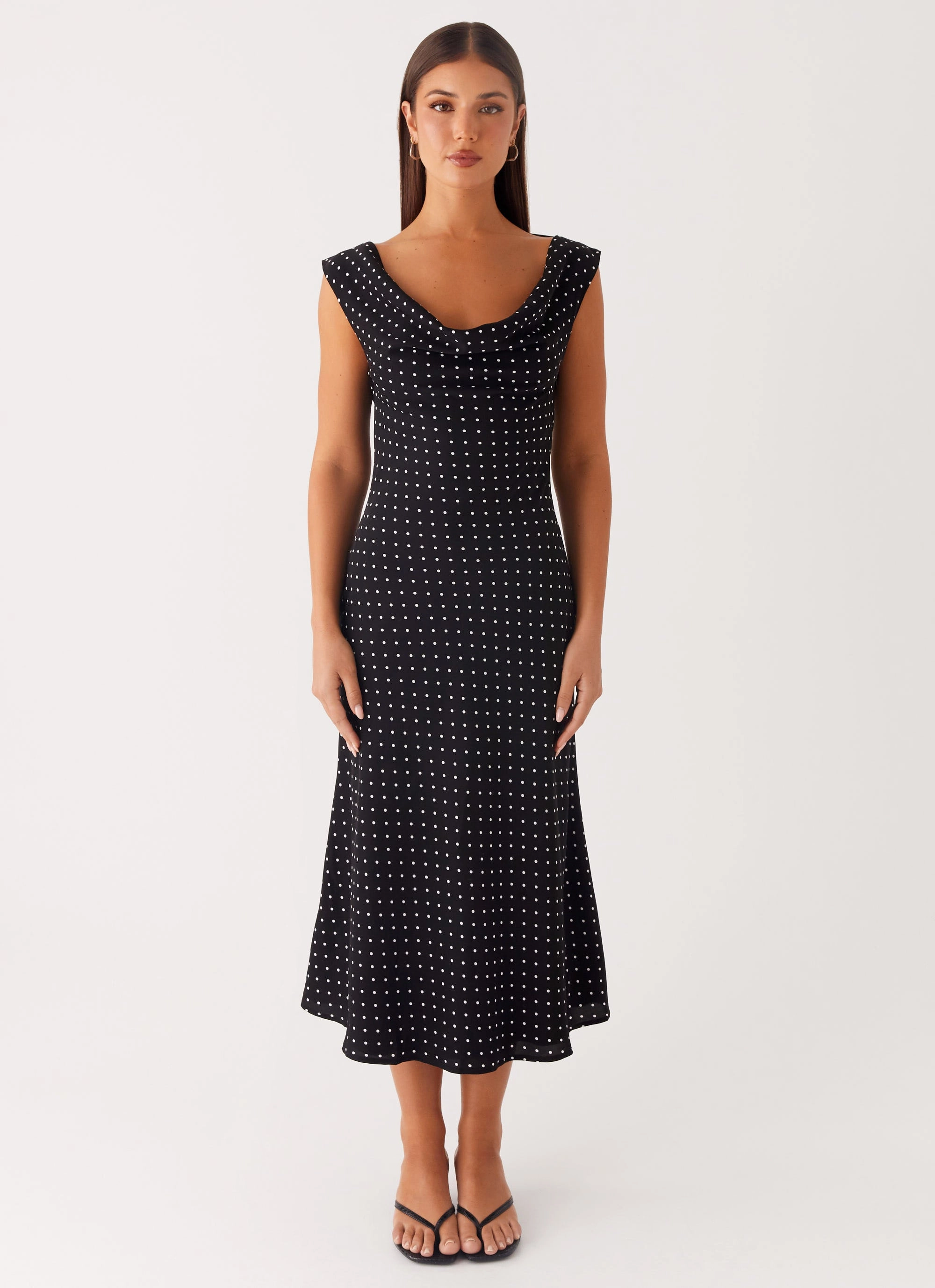 Role Model Maxi Dress - Black Polka Dot Easy Draping Contrasting Detail