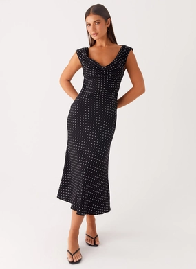 Role Model Maxi Dress - Black Polka Dot Polite Vibe