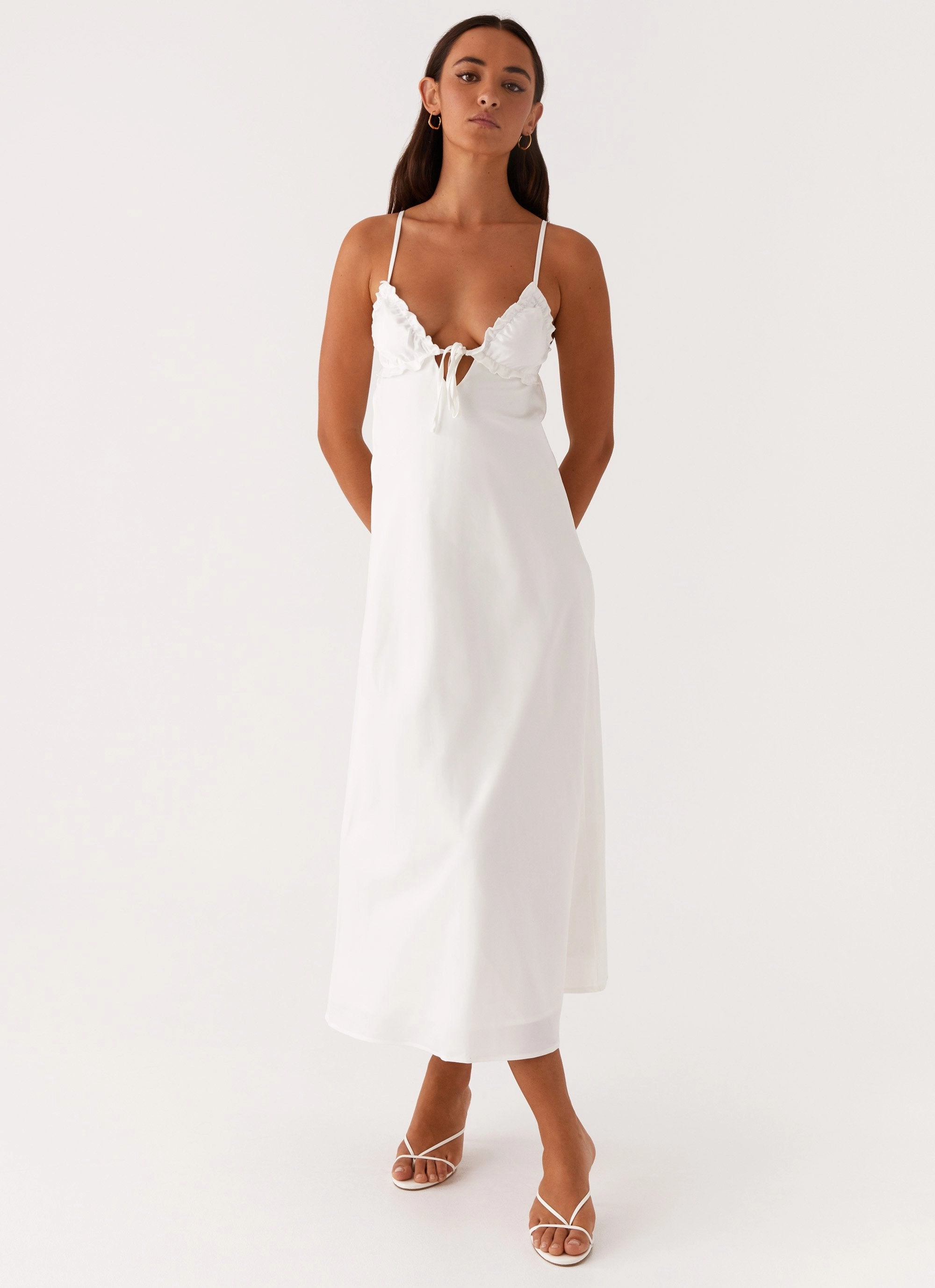 Take Note Midi Dress - White Elegance Glow Front Detail