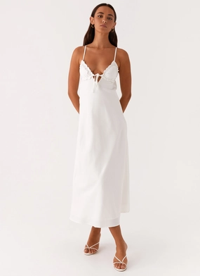 Take Note Midi Dress - White Elegance Glow Front Detail