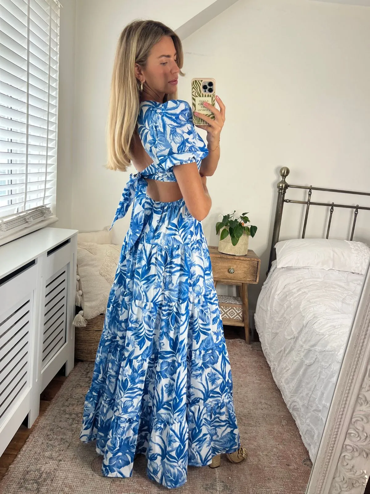 Daily Casual Zoe Tiered Cutout Maxi Dress / Blue Floral