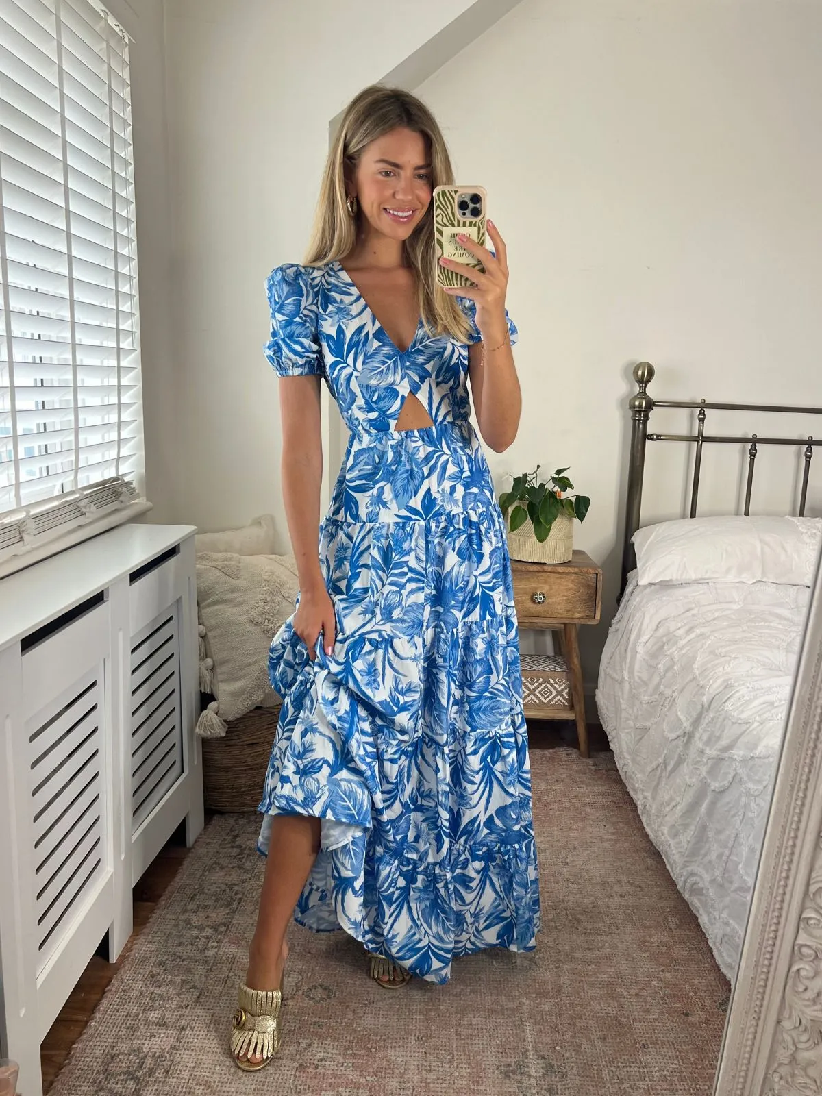 Cute Touch Zoe Tiered Cutout Maxi Dress / Blue Floral
