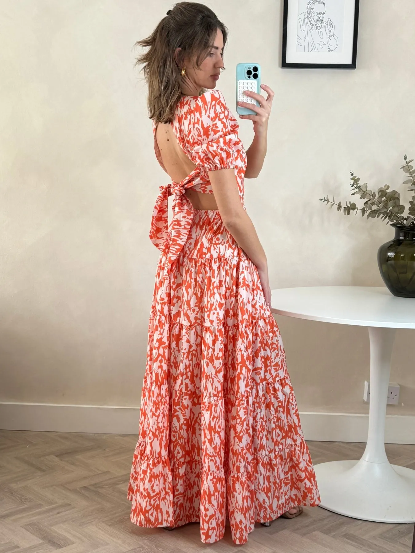 Zoe Tiered Cutout Maxi Dress / Orange Fall Flow