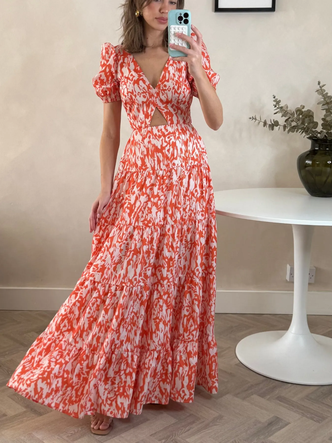Zoe Tiered Cutout Maxi Dress / Orange Polished and Elegant Flowing Fit