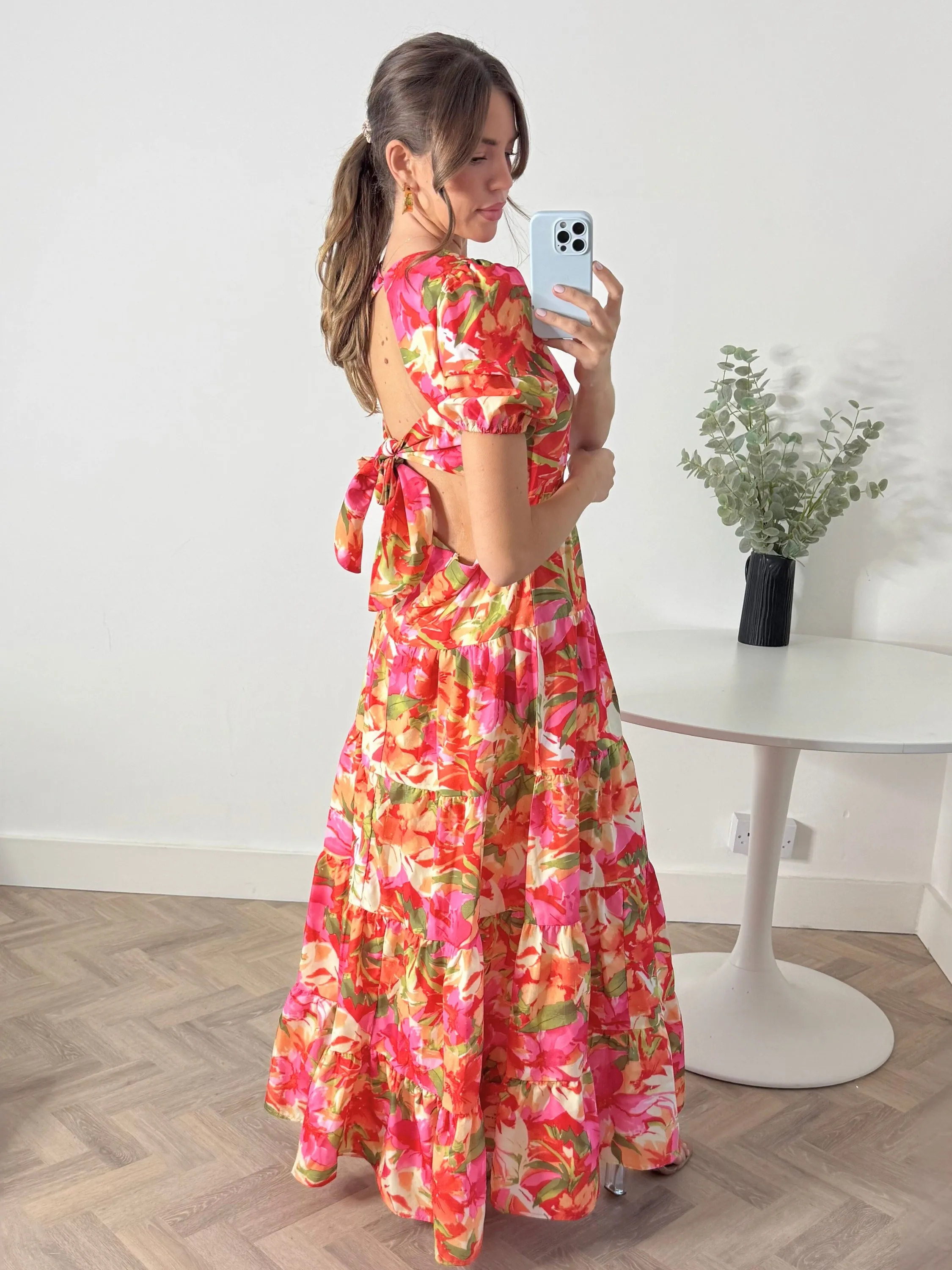 Zoe Tiered Cutout Maxi Dress / Tropical Print Flattering Style Elegant brunch outfit
