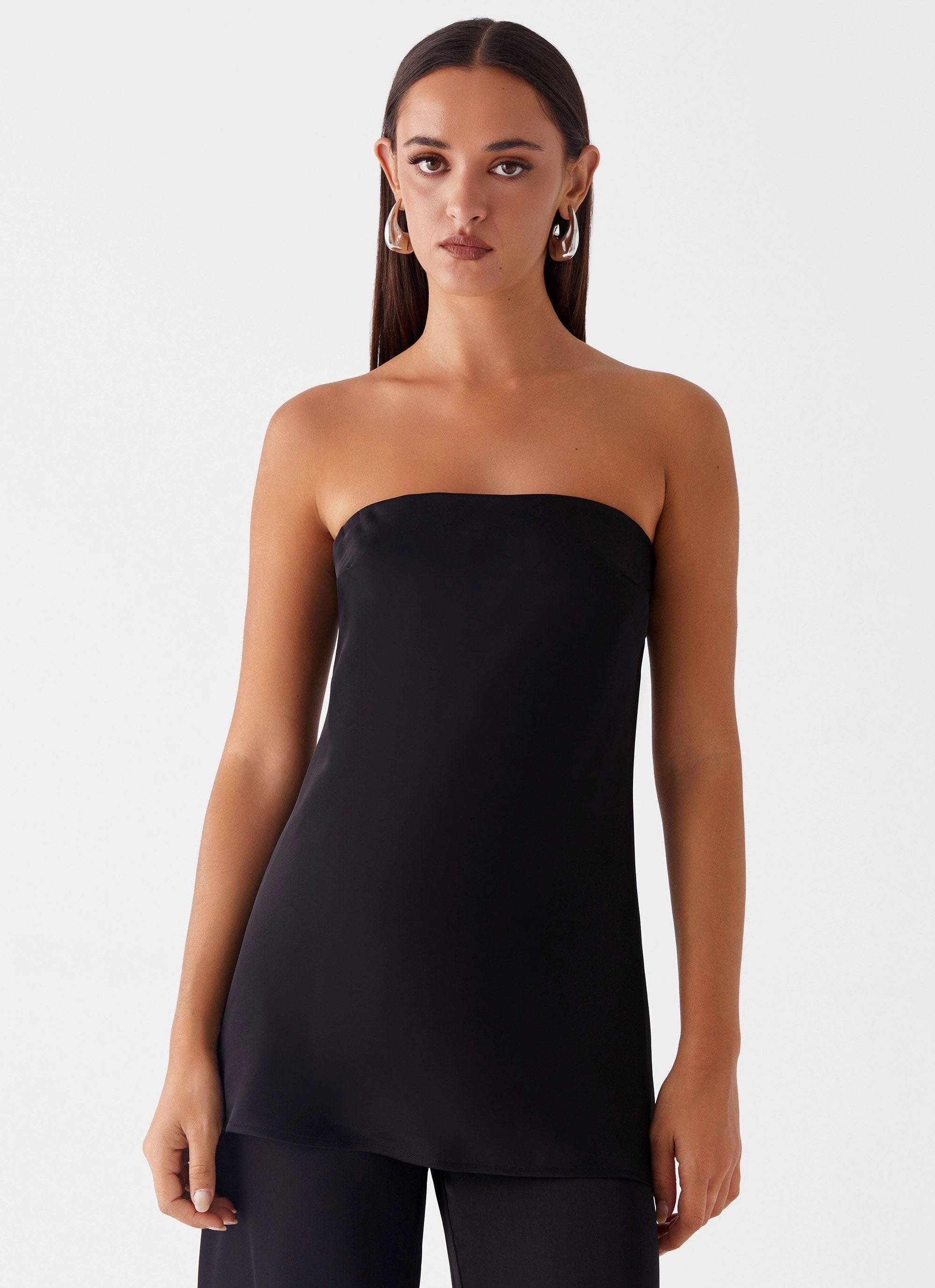 Zoey Satin Tube Top - Black Moisture Wicking Material AbrasionResistant Finish