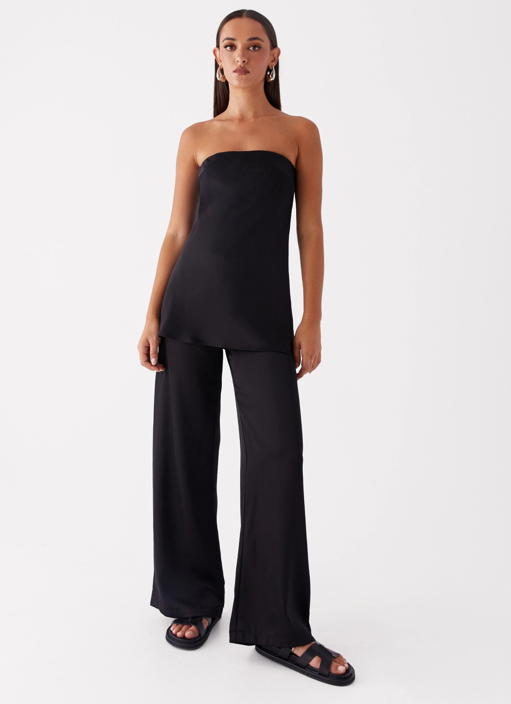 Eco Friendly Blend Zoey Satin Tube Top - Black