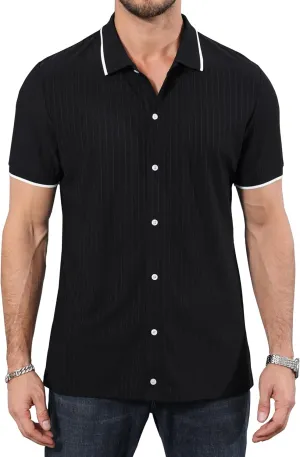 ZTN Mens Shirts Short Sleeve Casual Striped Summer Shirts Button Down Shirt for Men Beach Shirt