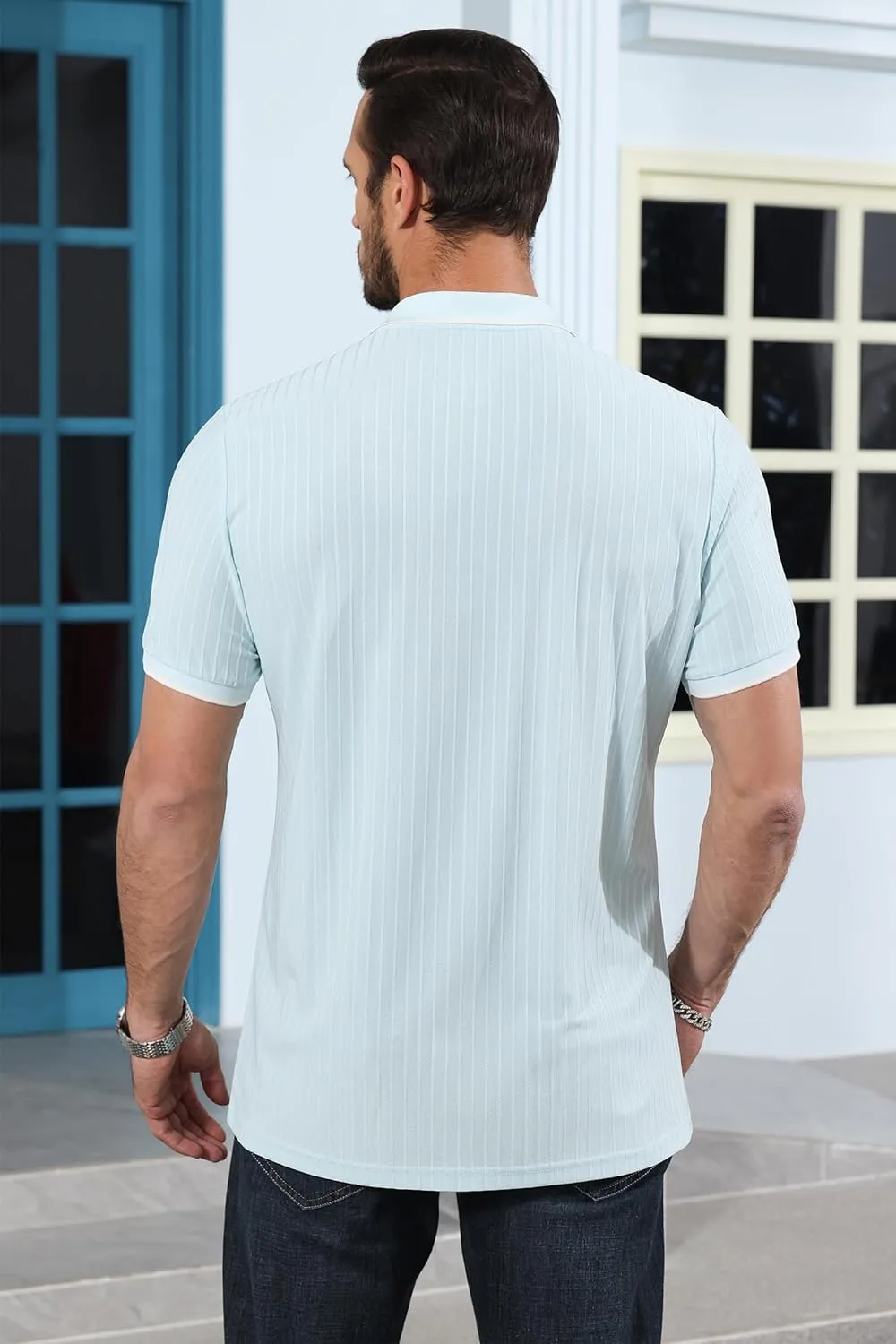 ZTN Mens Shirts Short Sleeve Casual Striped Summer Shirts Button Down Shirt for Men Beach Shirt