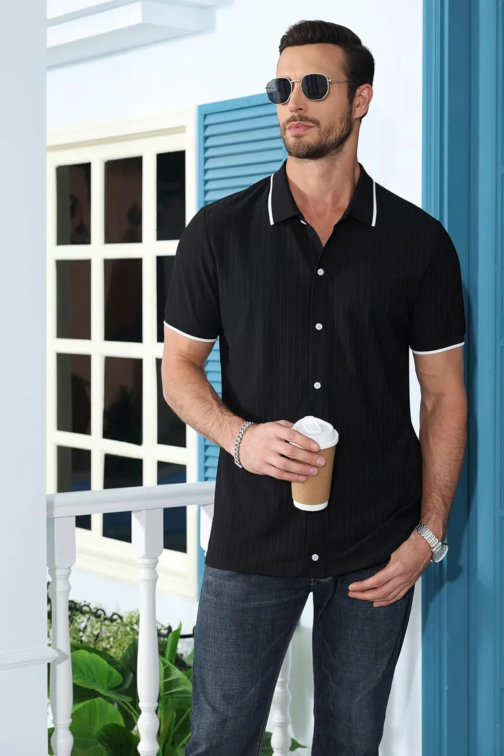 ZTN Mens Shirts Short Sleeve Casual Striped Summer Shirts Button Down Shirt for Men Beach Shirt