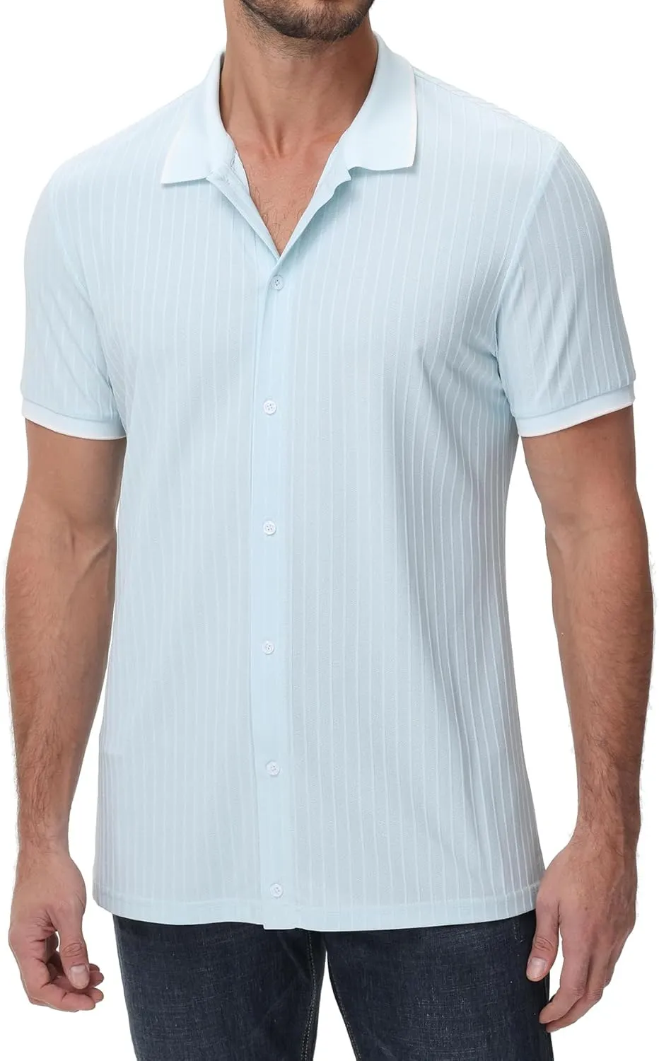 ZTN Mens Shirts Short Sleeve Casual Striped Summer Shirts Button Down Shirt for Men Beach Shirt