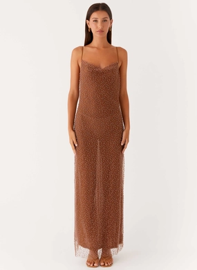 Chic Comfort Sheer Light Zuella Beaded Maxi Dress - Chocolate