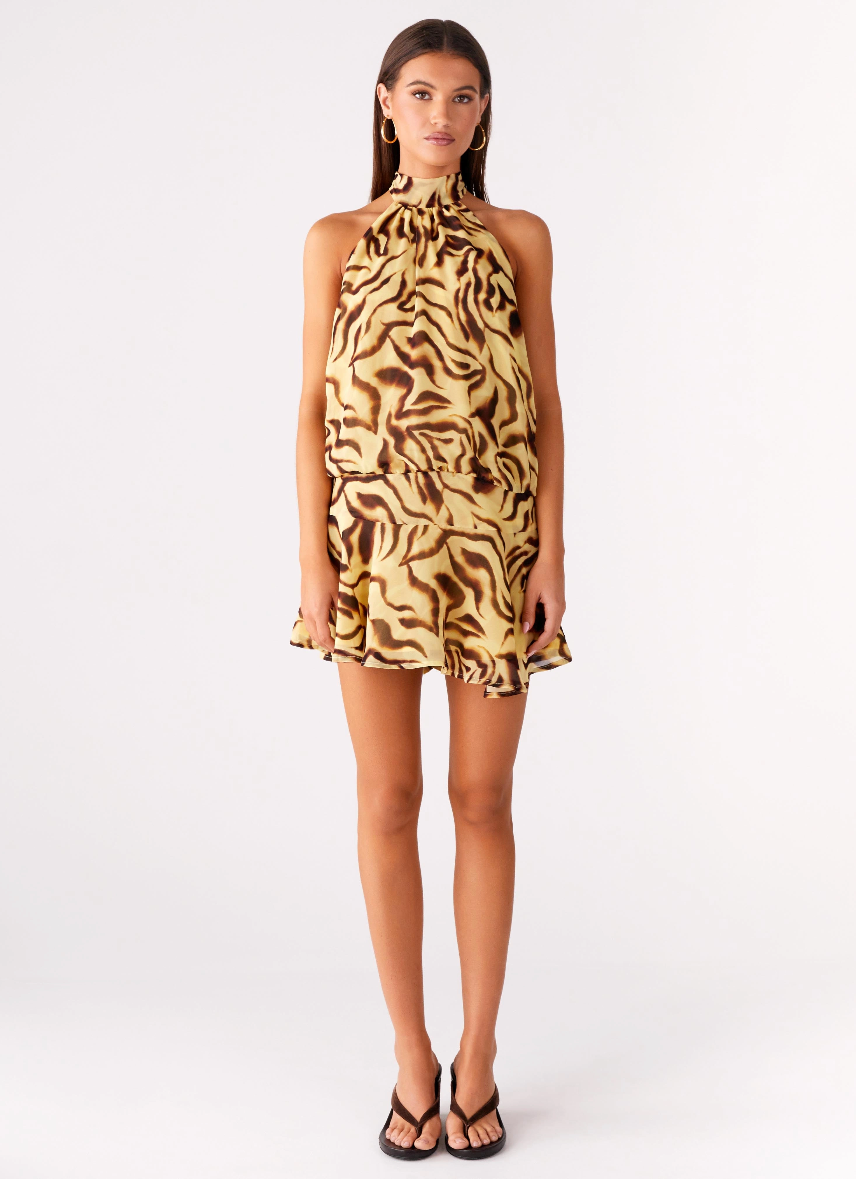 Soft and Light Texture Edge Zulla Backless Mini Dress - Laguna Print