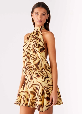 Zulla Backless Mini Dress - Laguna Print Sleek Tailoring Light Wear