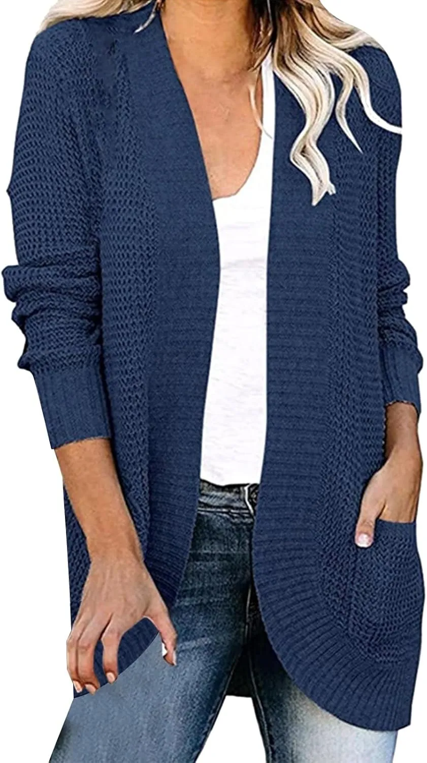 ZYXTIM Womens 2024 Long Sleeve Chunky Cable Knit Fall Cardigans Sweaters Plus Size Open Front Warm Outwear Coats with Pockets