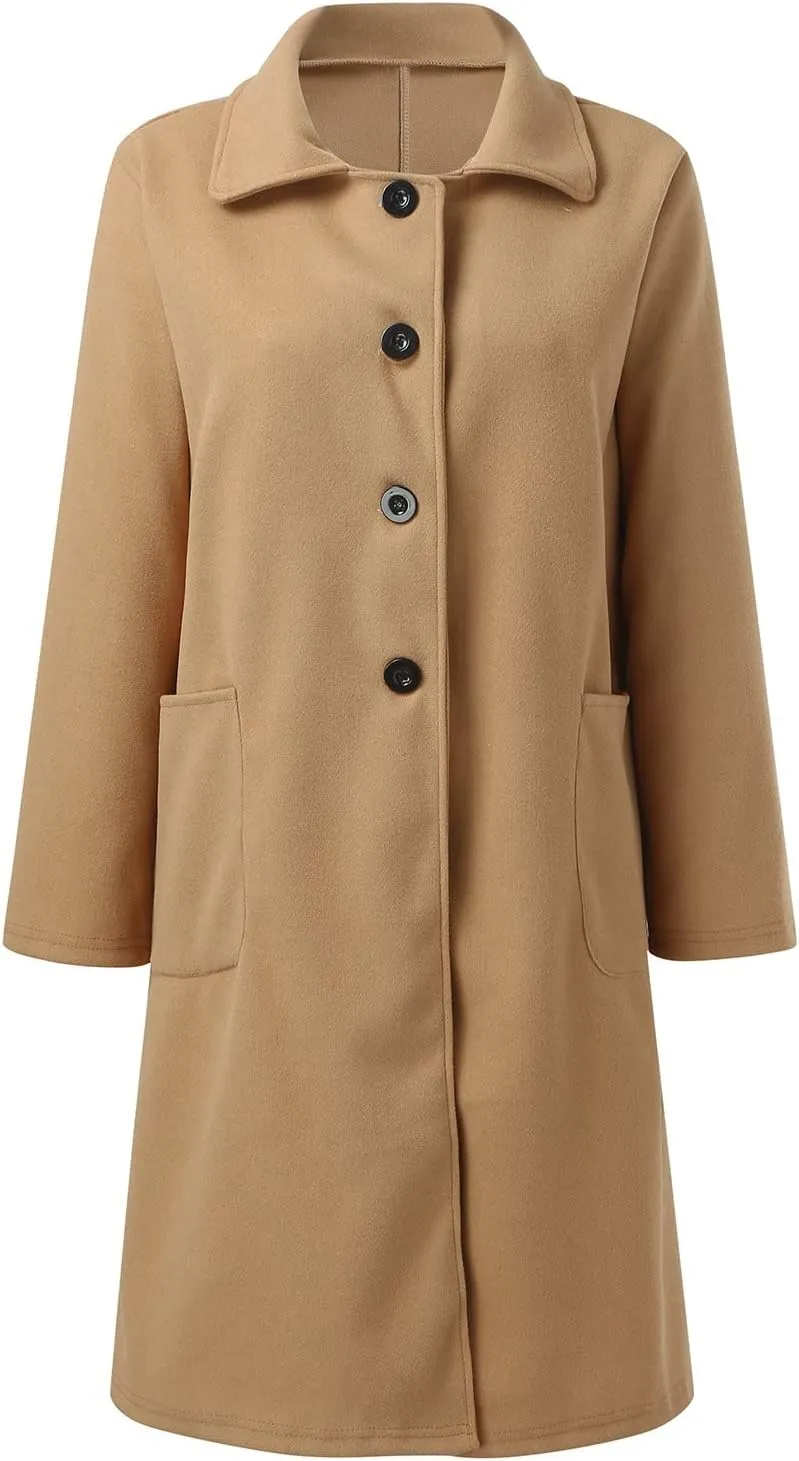 ZYXTIM Womens Wool Blend Winter Jacket Plus Size Notched Button Down Long Coat Jacket Open Front Warm Trench Overcoat