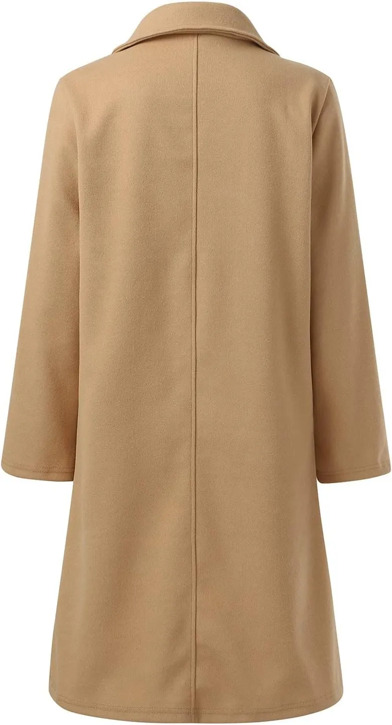 ZYXTIM Womens Wool Blend Winter Jacket Plus Size Notched Button Down Long Coat Jacket Open Front Warm Trench Overcoat