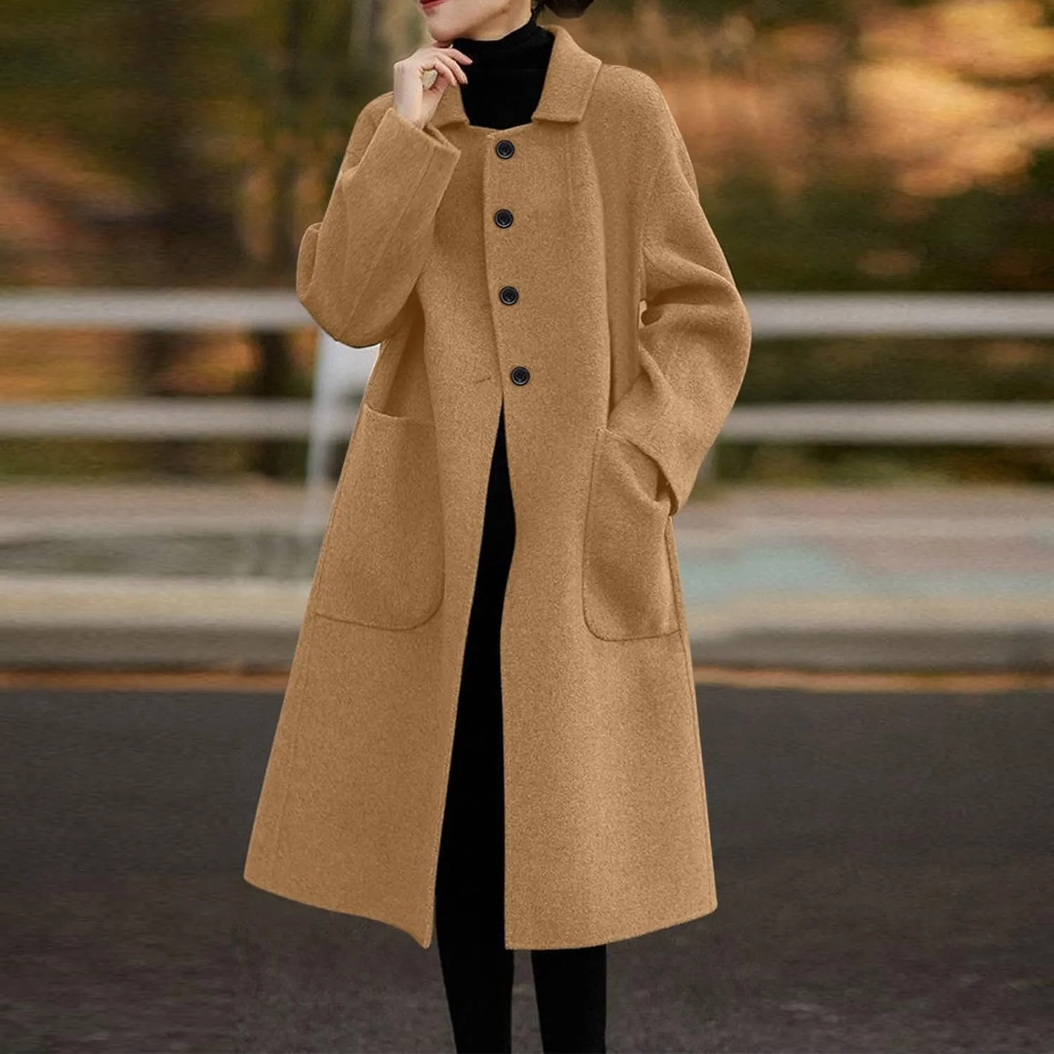 ZYXTIM Womens Wool Blend Winter Jacket Plus Size Notched Button Down Long Coat Jacket Open Front Warm Trench Overcoat